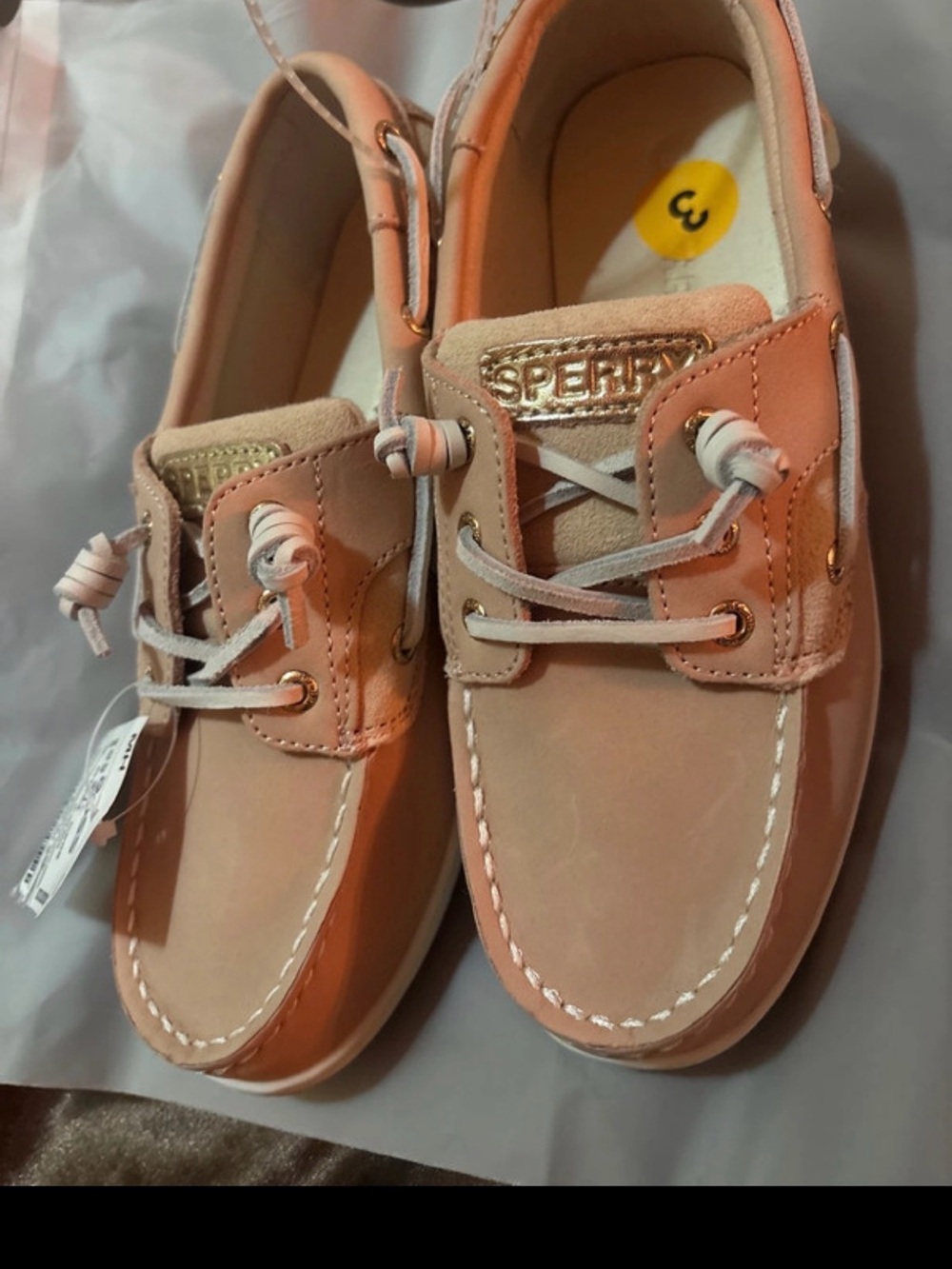 Sperry Kids Pink/Tan Leather Moccasin Boat Shoes